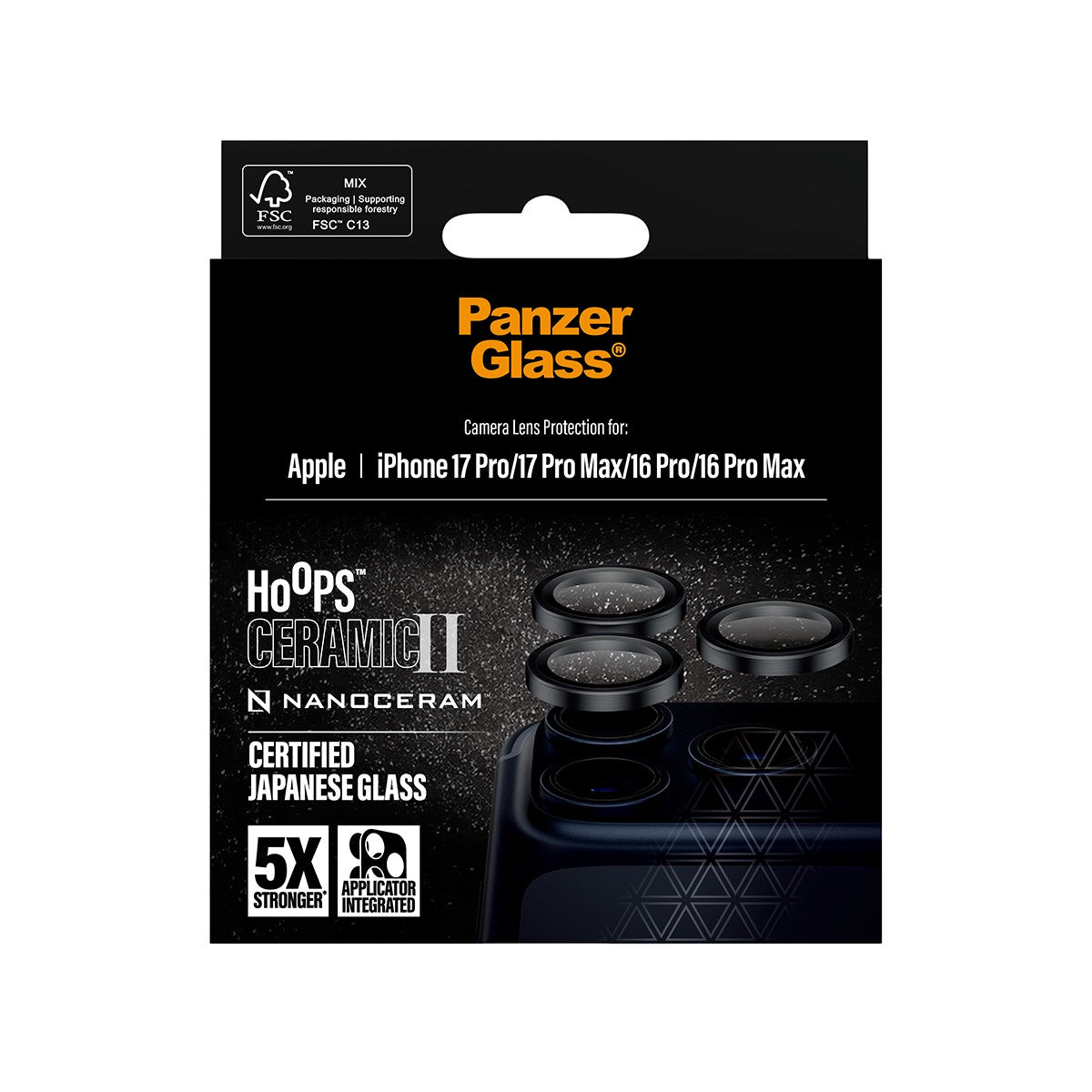 PanzerGlass® Hoops® Ceramic II Camera Lens Protector iPhone 17 Pro | iPhone 17 Pro Max | iPhone 16 Pro | 16 Pro Max